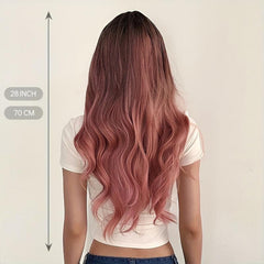 Pink Wavy Hair with Bangs Stylish Wig LC6018