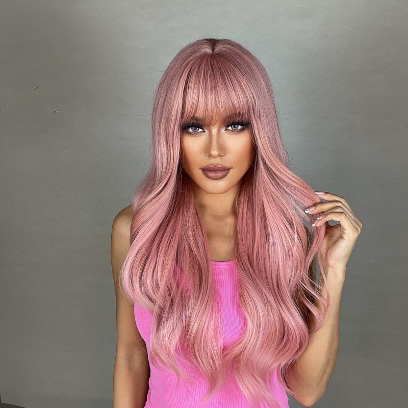 Pink Wavy Hair with Bangs Stylish Wig LC6018
