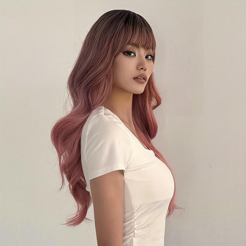 Pink Wavy Hair with Bangs Stylish Wig LC6018
