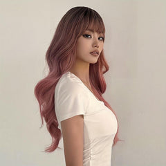 Pink Wavy Hair with Bangs Stylish Wig LC6018
