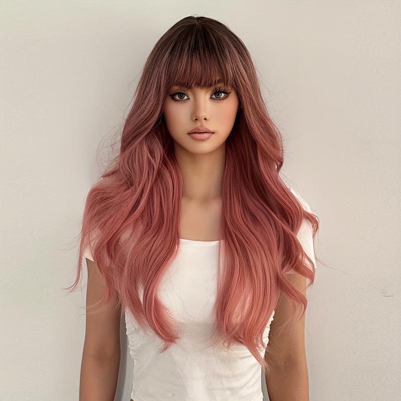 Pink Wavy Hair with Bangs Stylish Wig LC6018