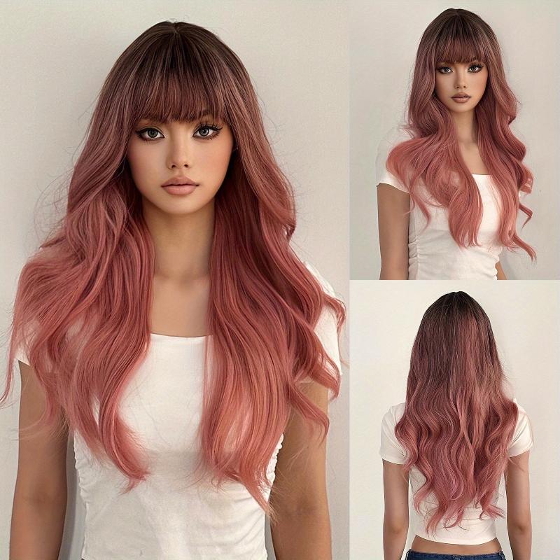 Pink Wavy Hair with Bangs Stylish Wig LC6018