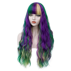 Colorful Long Curly Wig Synthetic Wig With Bangs Cosplay