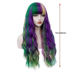 Colorful Long Curly Wig Synthetic Wig With Bangs Cosplay