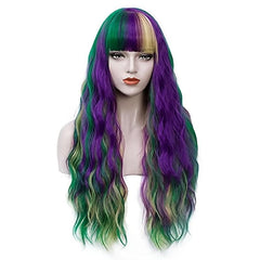 Colorful Long Curly Wig Synthetic Wig With Bangs Cosplay