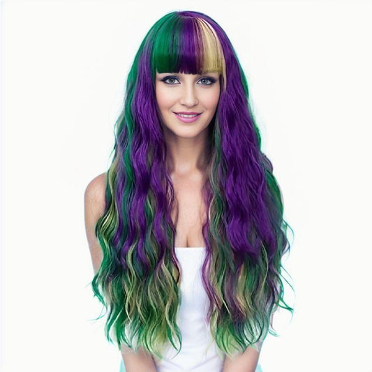 Colorful Long Curly Wig Synthetic Wig With Bangs Cosplay
