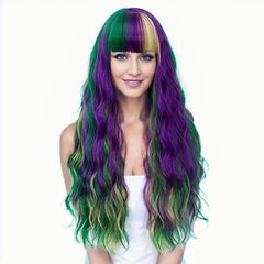 Colorful Long Curly Wig Synthetic Wig With Bangs Cosplay