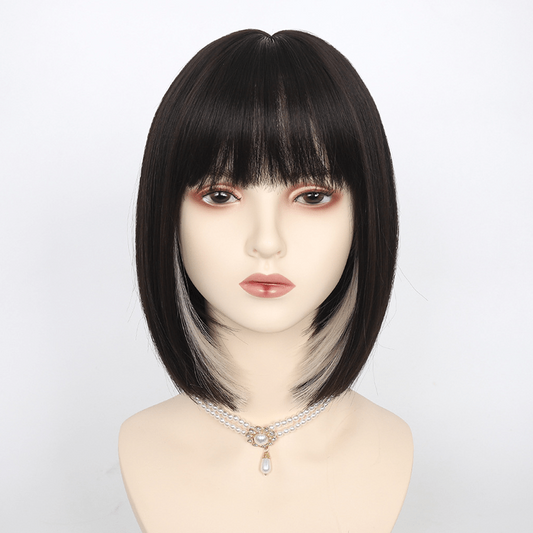 Short Straight Bob Cut Wig With Bangs Synthetic Wig
