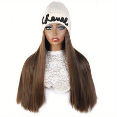 Knitted Beanie Wig Ladies Hat Wig With Long Wavy Hair Straight Hair