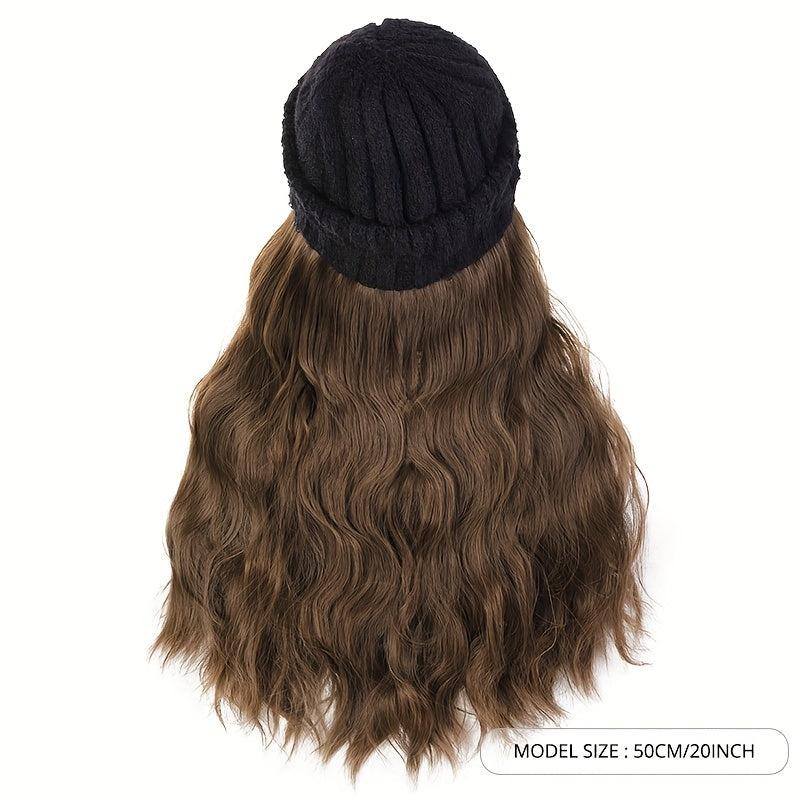 Knitted Beanie Wig Ladies Hat Wig With Long Wavy Hair Straight Hair