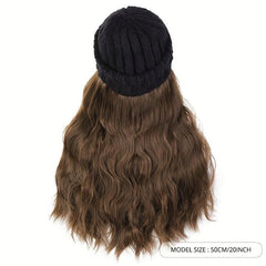 Knitted Beanie Wig Ladies Hat Wig With Long Wavy Hair Straight Hair