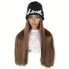 Knitted Beanie Wig Ladies Hat Wig With Long Wavy Hair Straight Hair