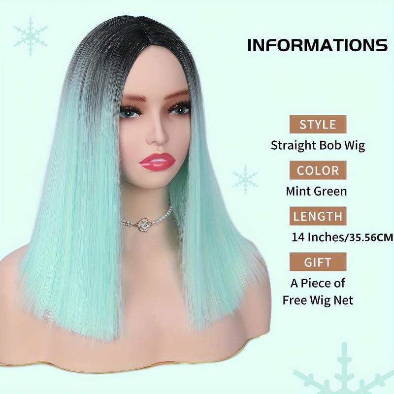 Ombre Mint Green Shoulder Length Bob Wigs For Women