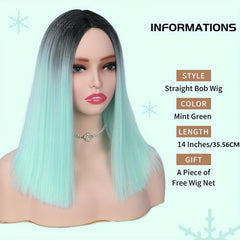 Ombre Mint Green Shoulder Length Bob Wigs For Women