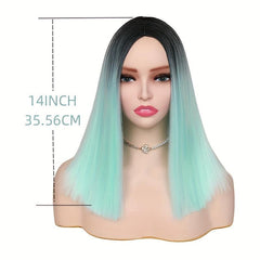 Ombre Mint Green Shoulder Length Bob Wigs For Women