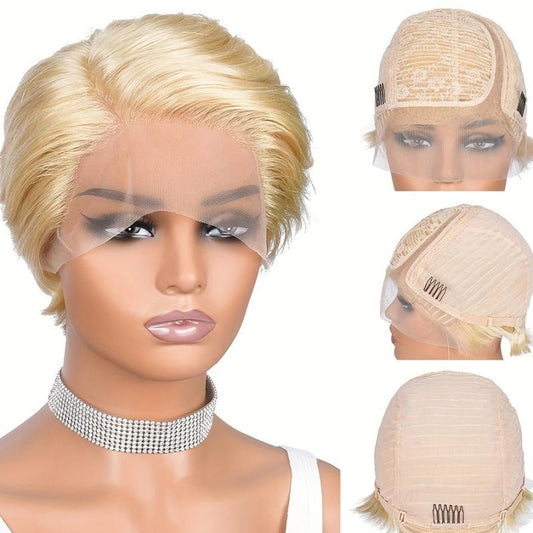 Short Straight Bob Wigs T Part Lace Front Human Hair Pixie Cut Wig