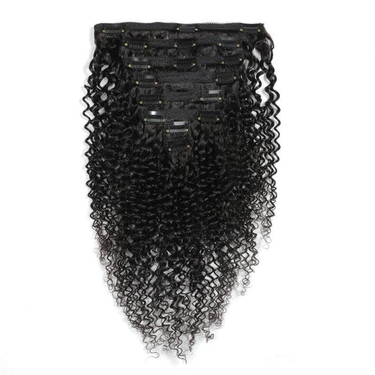 Kinky Curly Clip Human Hair Extensions Natural 10 24inch