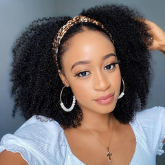 180 Density Afro Kinky Curly Headband Wig for Women