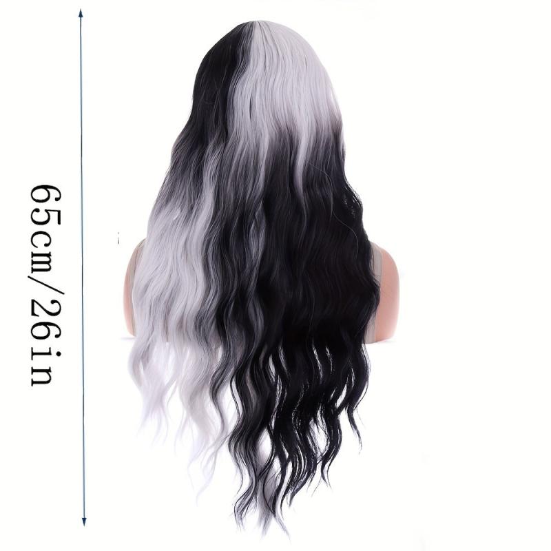 Long Curly Synthetic Wig Halloween Cosplay Party Two Tone Wig Gemini Hair Wig