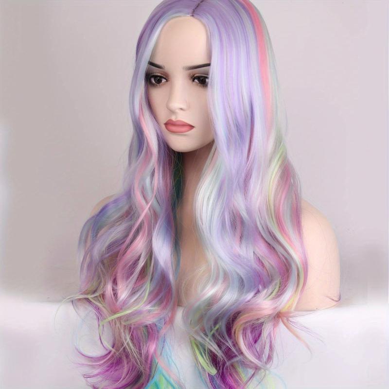 Long Curly Synthetic Wig Halloween Cosplay Party Two Tone Wig Gemini Hair Wig