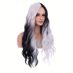 Long Curly Synthetic Wig Halloween Cosplay Party Two Tone Wig Gemini Hair Wig