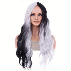 Long Curly Synthetic Wig Halloween Cosplay Party Two Tone Wig Gemini Hair Wig