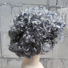 Grey Short Afro Curly Wig With Bangs - Cosplay Halloween Party