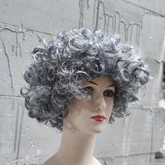 Grey Short Afro Curly Wig With Bangs - Cosplay Halloween Party