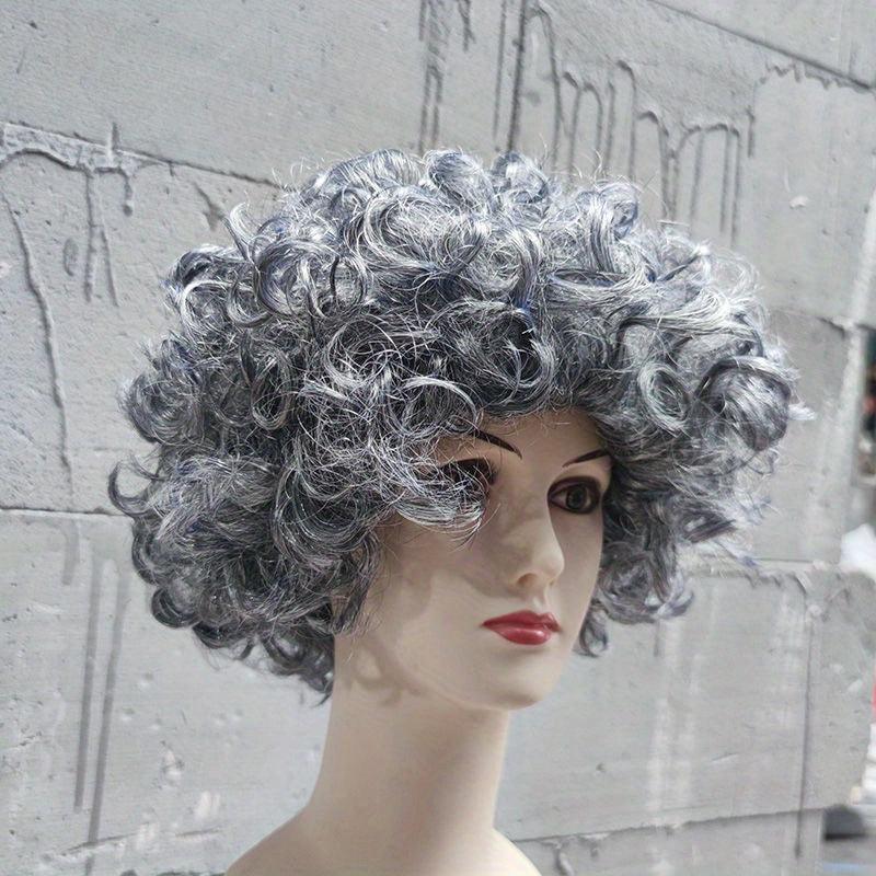 Grey Short Afro Curly Wig With Bangs - Cosplay Halloween Party