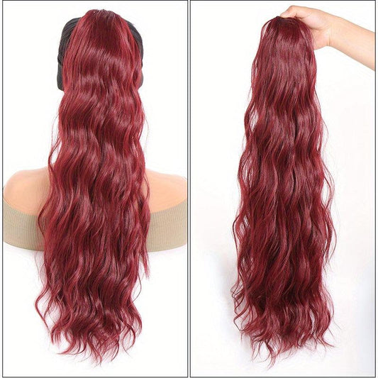 24-Inch Long Water Wave Drawstring Ponytail Synthetic Hair Extensions
