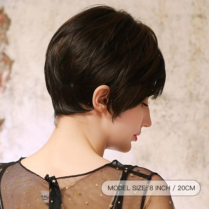 Short Brown Pixie Cut Wig Straight Hair Synthetic Fiber Daily Party Wear
