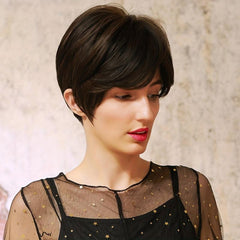Short Brown Pixie Cut Wig Straight Hair Synthetic Fiber Daily Party Wear