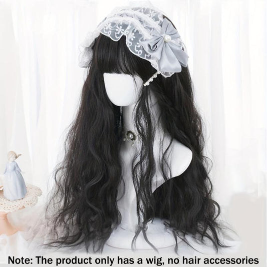 Long Curly Wave Cut Wig With Bangs Pink Purple Natural Long Heat Resistant Hair