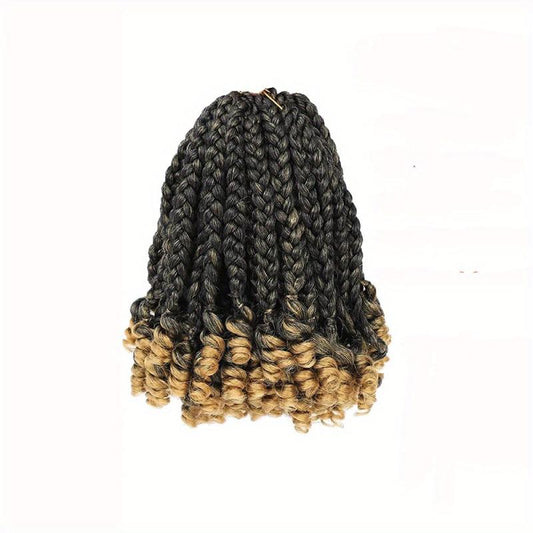 Ombre Blonde Curly Ends Crochet Hair Extensions Box Braids Short Bob Style