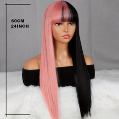 Two Tone Long Straight Synthetic Wig With Bangs