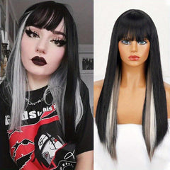 Two Tone Long Straight Synthetic Wig With Bangs