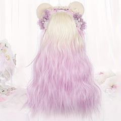 Ombre Golden Pink Wig Long Wavy Synthetic Wig Anime Cosplay Halloween Party