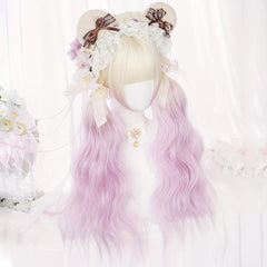 Ombre Golden Pink Wig Long Wavy Synthetic Wig Anime Cosplay Halloween Party