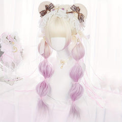 Ombre Golden Pink Wig Long Wavy Synthetic Wig Anime Cosplay Halloween Party