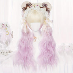 Ombre Golden Pink Wig Long Wavy Synthetic Wig Anime Cosplay Halloween Party