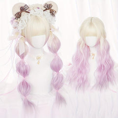 Ombre Golden Pink Wig Long Wavy Synthetic Wig Anime Cosplay Halloween Party