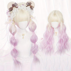Ombre Golden Pink Wig Long Wavy Synthetic Wig Anime Cosplay Halloween Party