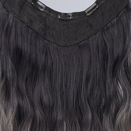 20in Curly Synthetic Hair Extensions Gray Ombre Invisible Clip Ins