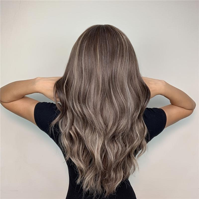 Long Wavy Brown Synthetic Wig with Bangs for Daily Wear and Cosplay