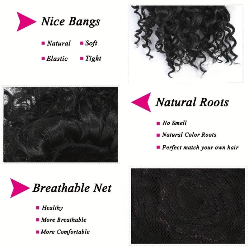 Afro Curly Puff Topper With Hair Bangs Synthetic Clip In