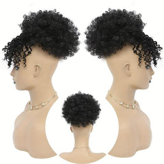 Afro Curly Puff Topper With Hair Bangs Synthetic Clip In