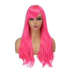 Long Curly Wavy Wig With Side Bangs 26 Inch