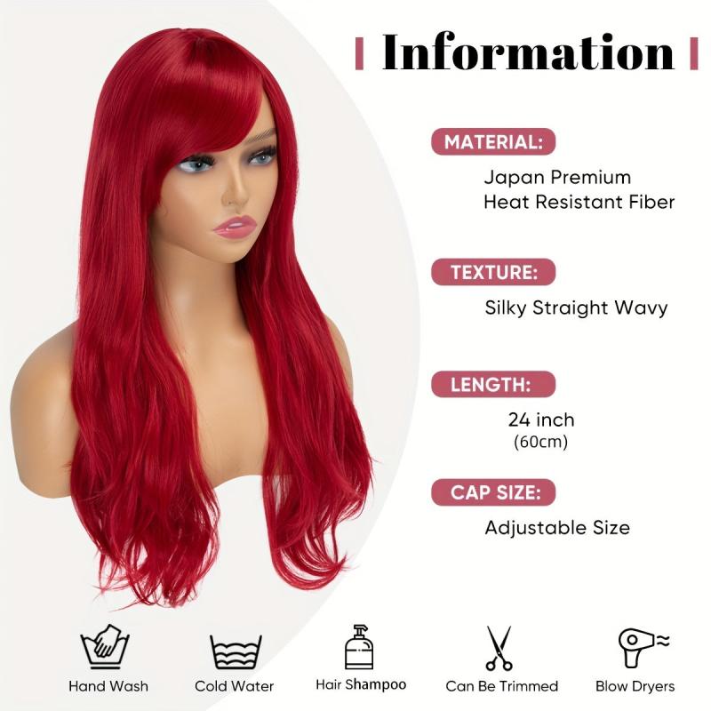 Long Curly Wavy Wig With Side Bangs 26 Inch