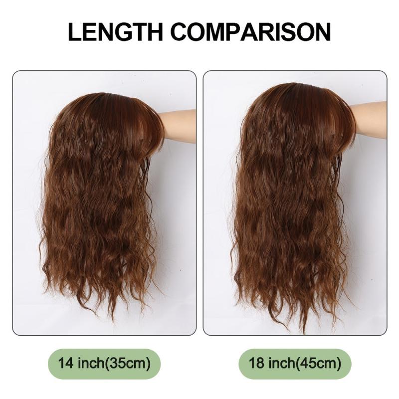 Water Wave Curly Hair Topper Wig with Bangs Clip In Hair Extensions Toppers