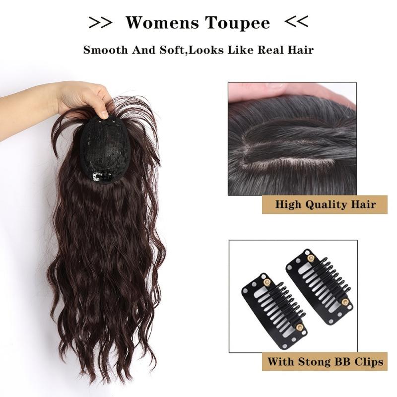 Water Wave Curly Hair Topper Wig with Bangs Clip In Hair Extensions Toppers
